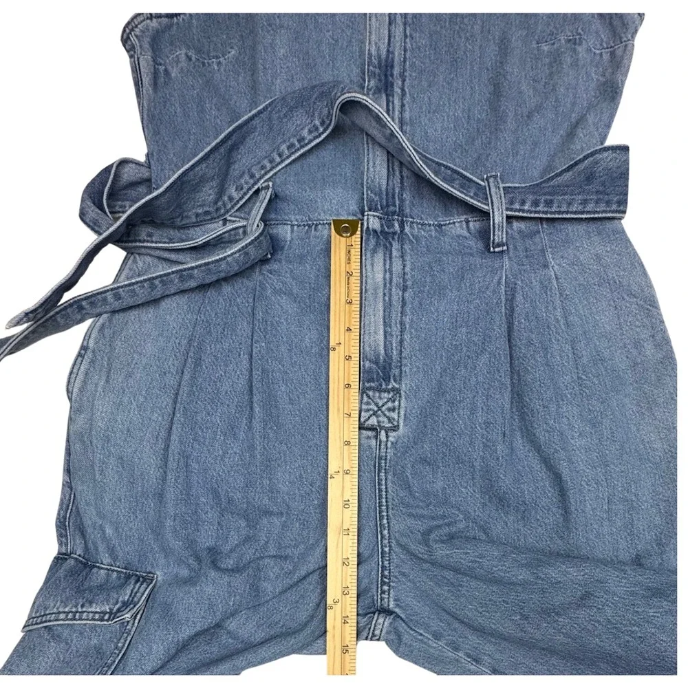 Sleeveless Denim Jumpsuit with Belt - Blue - Picture 9 of 12